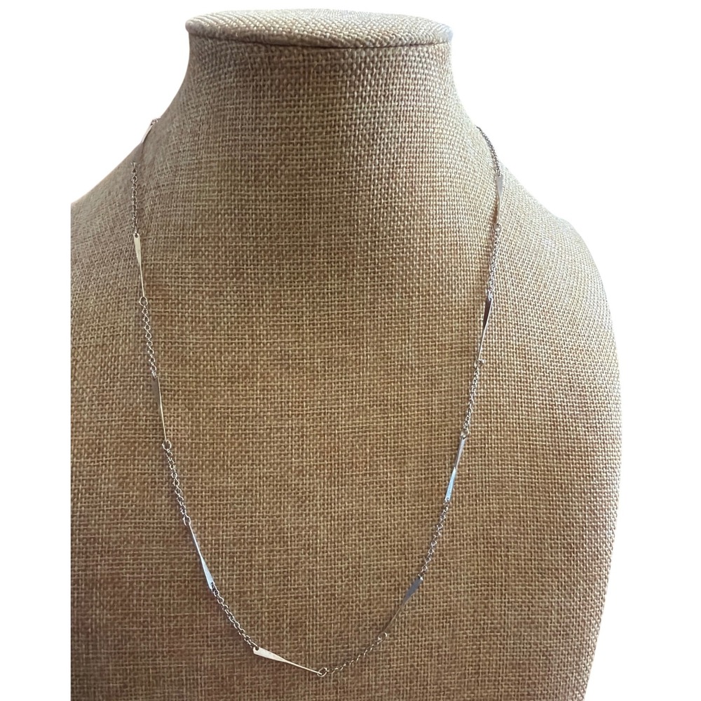 LOFT Silver Tone Station Bar Link Long Layering Necklace Minimalist Gift